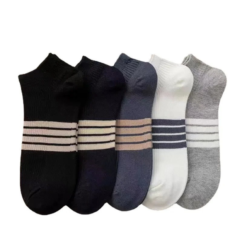 

5 Pairs Black White and Gray Men's Socks Spring Summer Autumn and Winter Four Seasons Solid Color Men's Short Tube Ankle Socks
