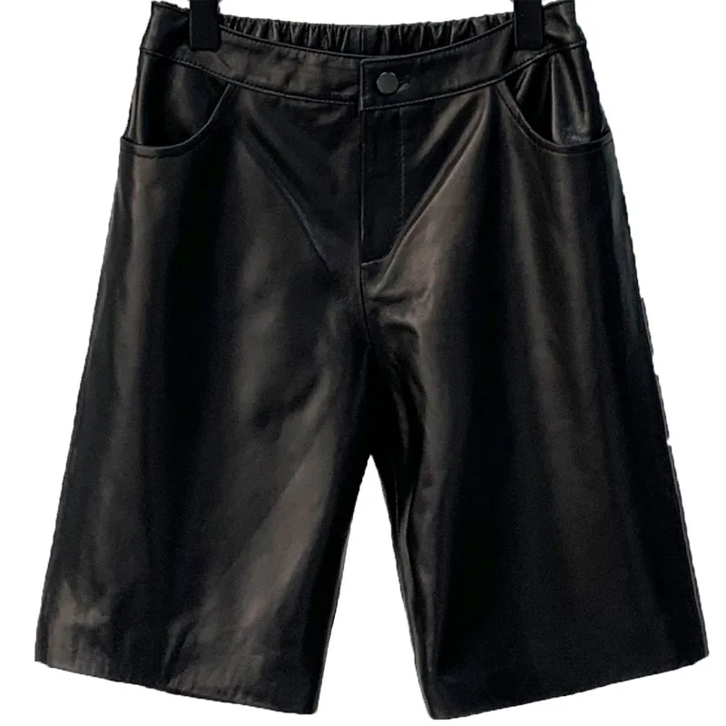 2022 Spring New Style Women Casual  Genuine Sheepskin Leather Shorts