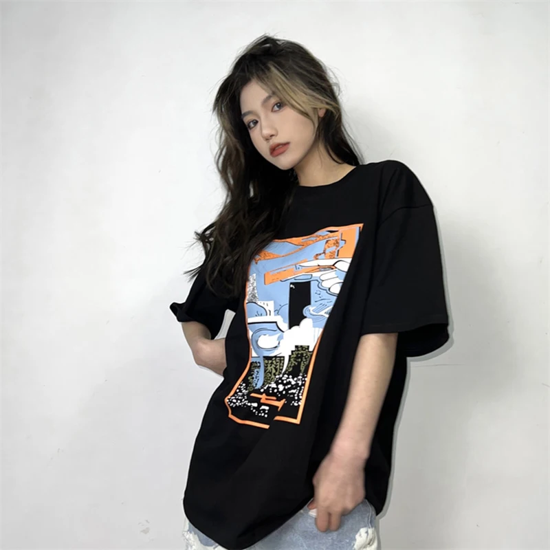 

CAVEMPT C.E T Shirt Loose Crew Neck Vaporwave Print Women 1:1 C.E CAVEMP Couple Short Sleeves