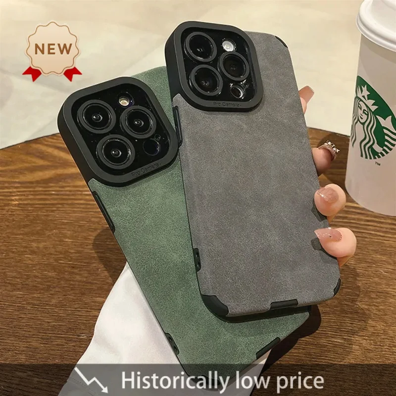 

Luxury Matte Soft Leather Phone Case For iPhone 15 14 Plus 13 12 11 Pro Max 7 8Plus SE Lens Protection Shockproof Silicone Cover