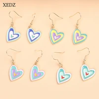 xedz cartoon heart shaped gradient candy colors charm earrings trendy love alloy ear hooks fashion accessories for girls
