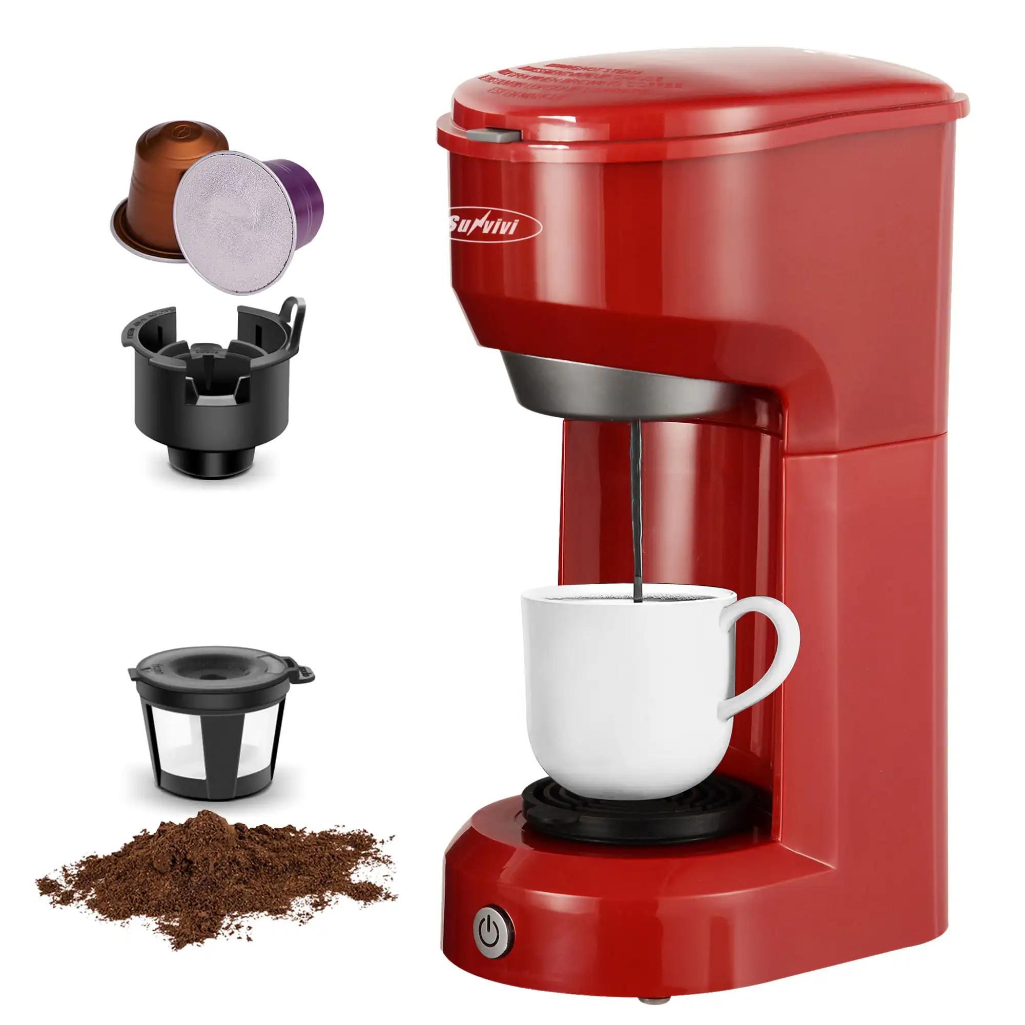

Single Serve Brew Coffee Maker Machine 6 to 14 oz Reservoir, Auto Shut-off, Red