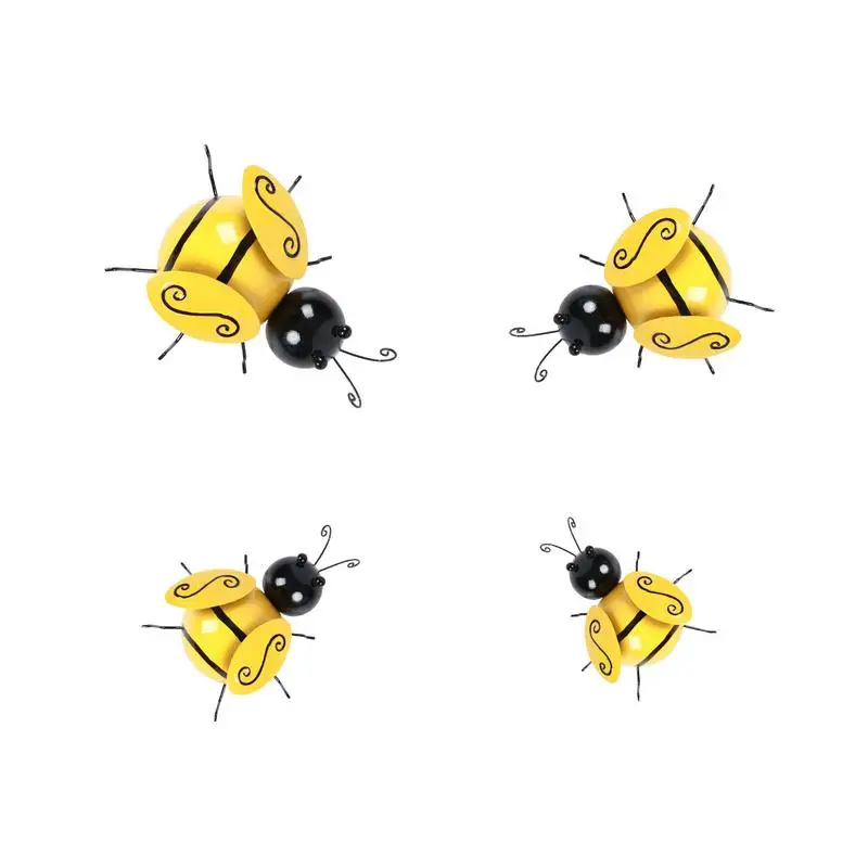 

Bee Wall Decor 4 PCS Bumble Bees Sculptures 3D Decorative Wall Metal Art For Living Room Bedroom Bathroom Farmhouse Garden Yard