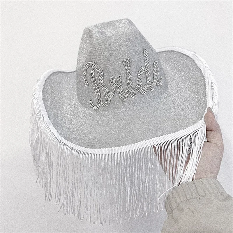 

Women White Tassel Cowboy Hat Cowboy Hat Rhinestone Letter Tassel Tassel Glitter Cowboy Hat Birthday Party Accessories