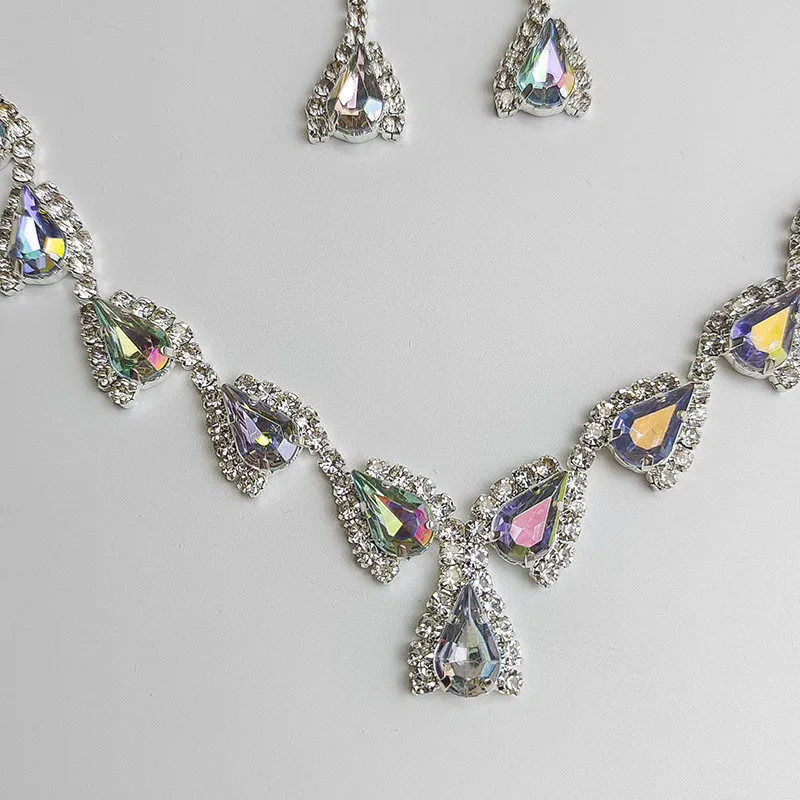 Fashion Colorful Crystal Ball Wedding Jewelry Set Ladies Accessories Flower Drop Rhinestone Necklace Earrings Bridal Jewelry Set