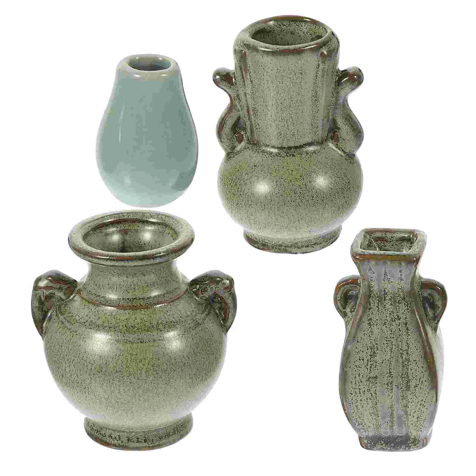 

4pcs Mini Ceramic Vase Ornament Desktop Home Decoration Zen Style Home Decoration