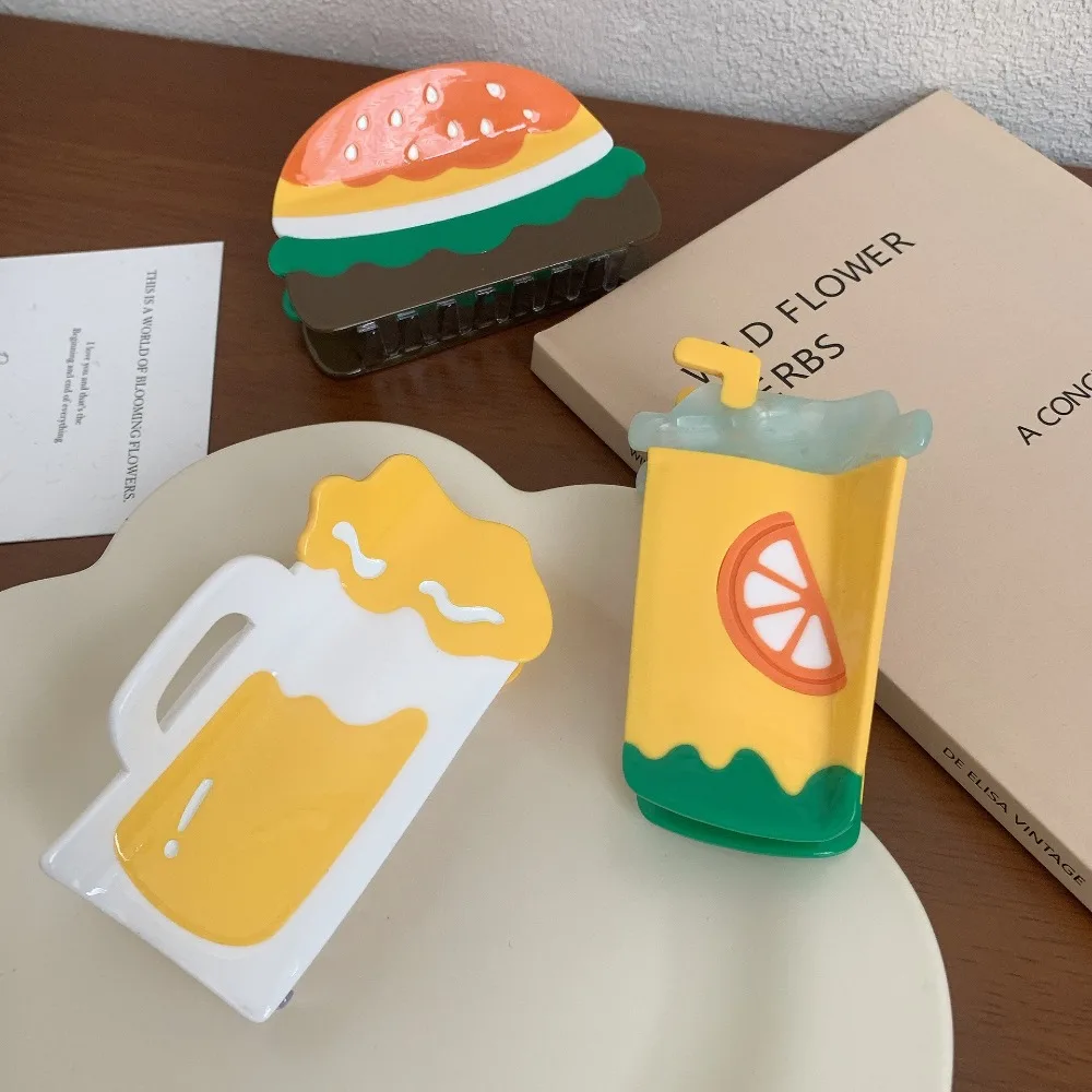 Женские зажимы для волос в виде мультяшного гамбургера Симпатичные ацетатные с