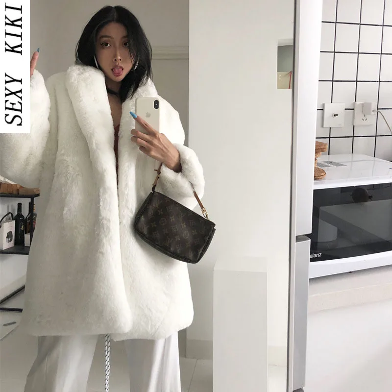2022 New Faux Fur Faux Rabbit Fur Suit Collar White Fuzzy Nightgown Fur Coat Winter Coat Ladies Free Shipping Faux Fur Coat