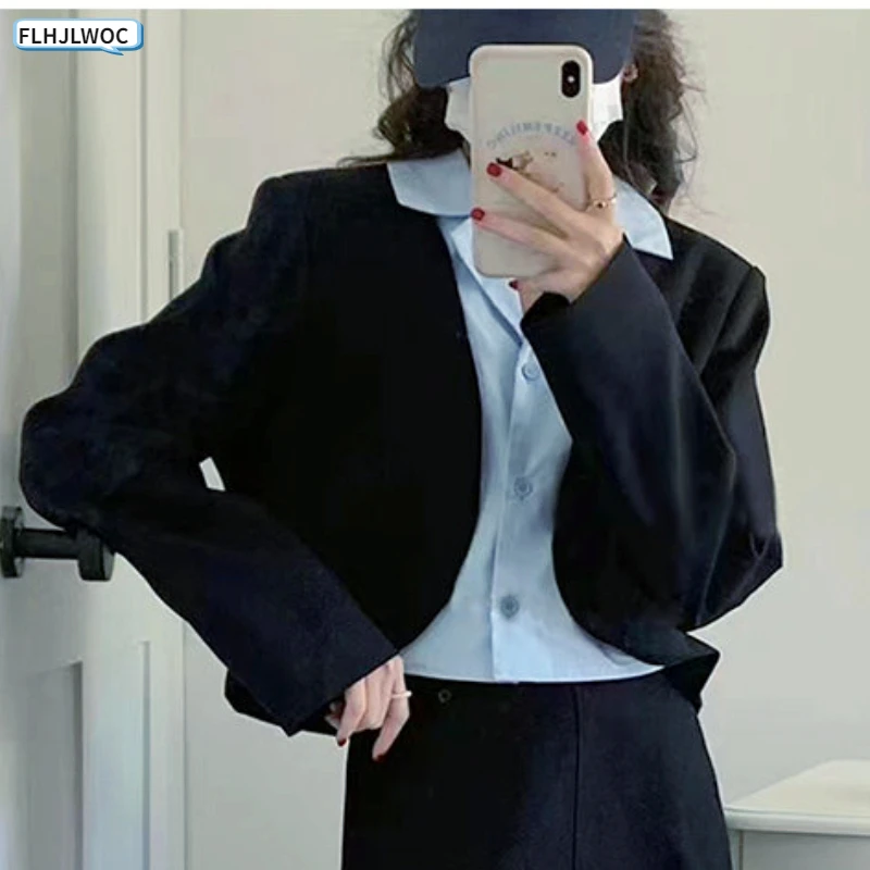 

Женский короткий пиджак из искусственной кожи, однобортный пиджак на пуговицах в японском стиле преппи для девушек, Корейская верхняя одежда, 2023