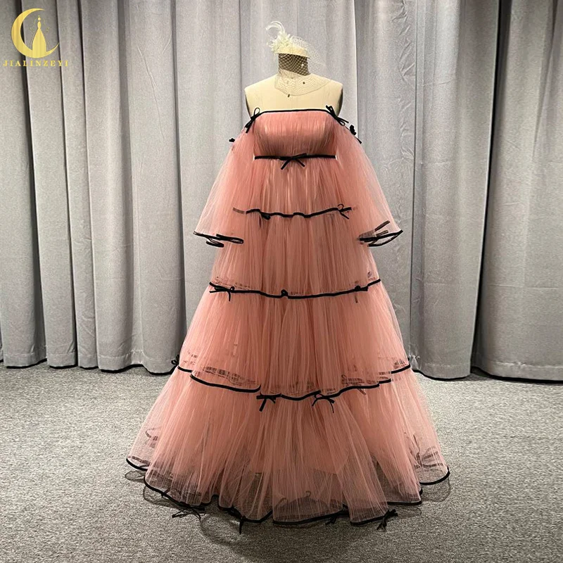 

3221 Real Strapless Pink High Waist pregnant robe de soirée femme vestidos de noche abendkleider evening dresses вечернее платье