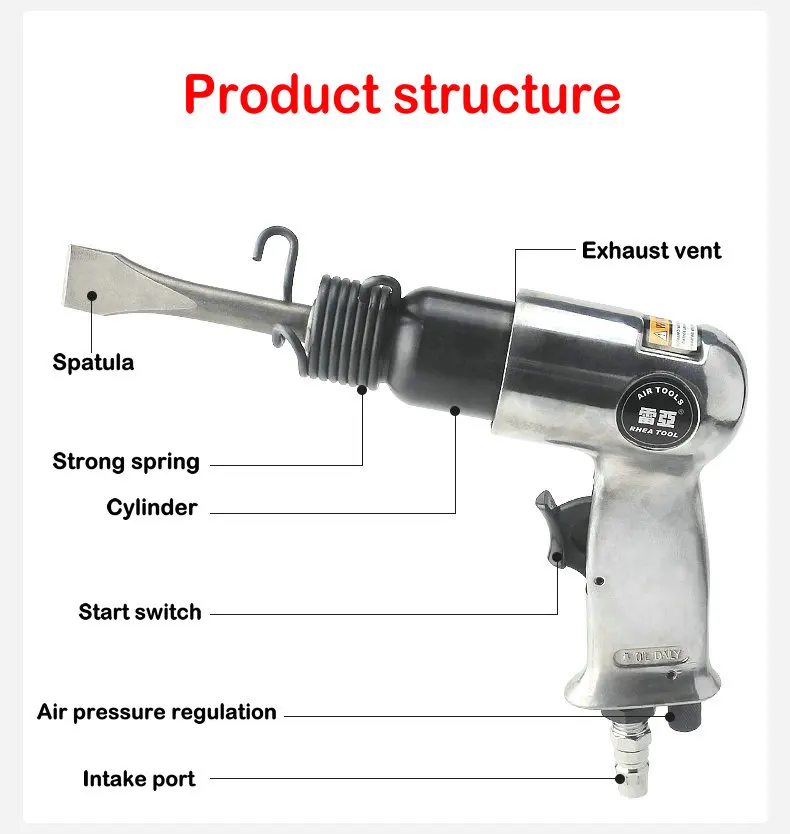 Strong impact gas shovel chisel rust removal welding burr brake pad repair tool building construction pneumatic