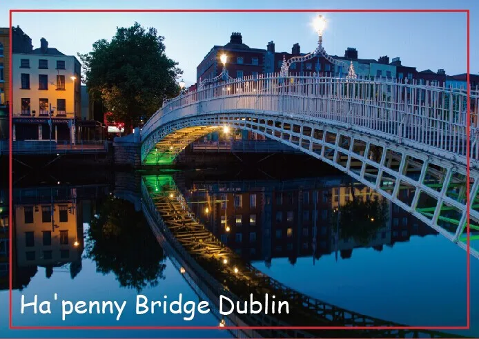 

Туристические магнитные воспоминания для холодильника, Ha'penny bridge и River Liffey в ночное время, Дублин, Ирландия, туристические жесткие магниты ...