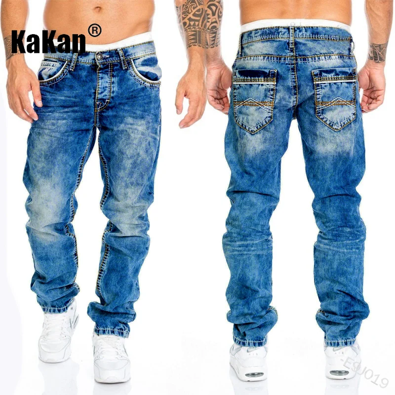 Kakan - European and American New Snowflake Personalized Jeans for Men, Trendy Casual Straight Length Jeans K49-2613