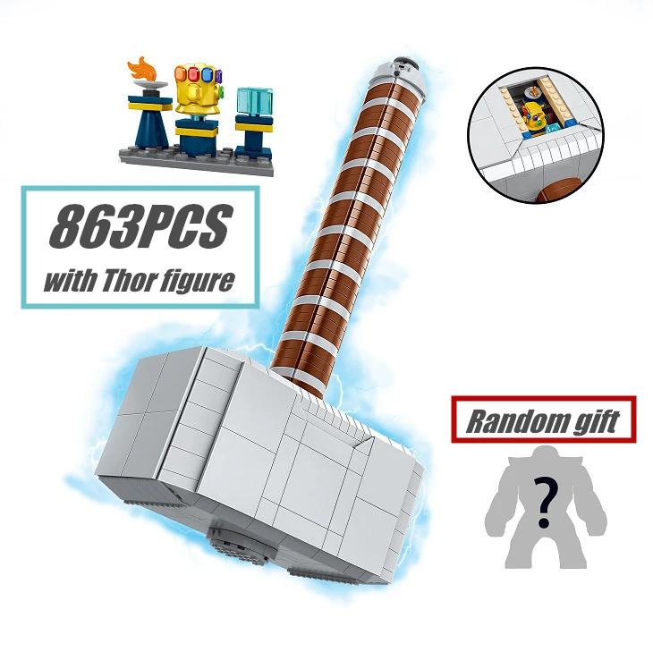 

FIT 76209 Marvel Avengers Thor Hammer Super Hero Toy Weapon Thor Thunder Hammer Infinity Mjolnir Building Block Brick Kid Gift