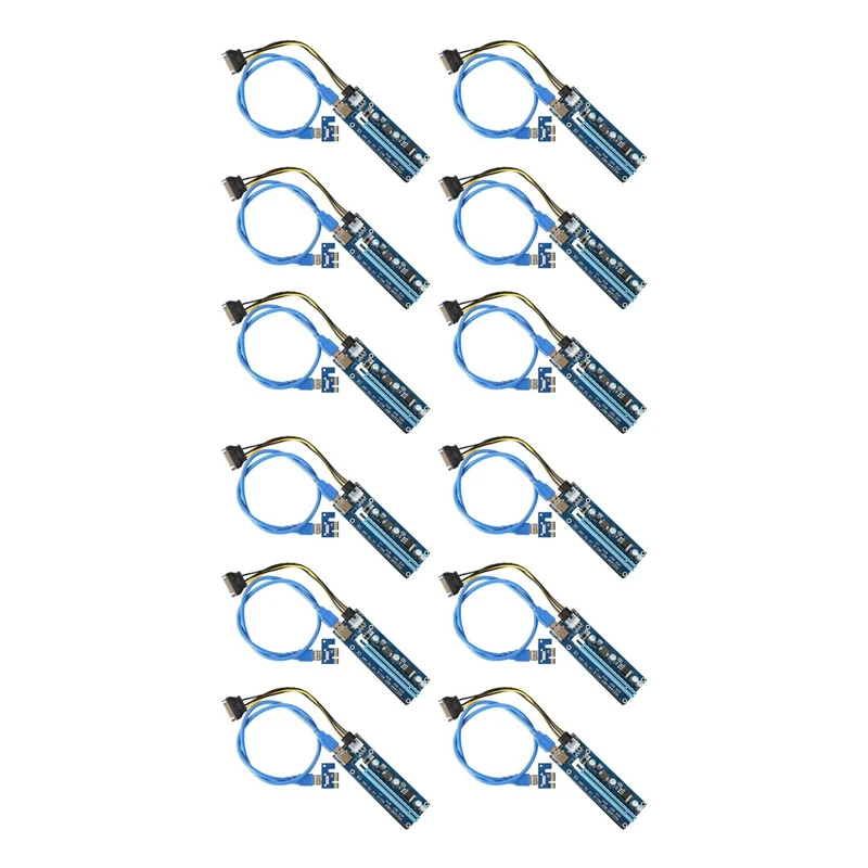 

PCIE Riser 1X to 16X Powered Riser Adapter Card ,60cm USB 3.0 Extension Cable, 6 Pin SATA Power Cable - 12 Pack