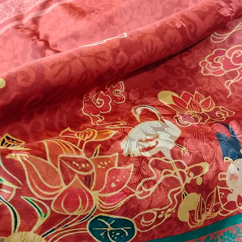 26 м красная пряжа с цветами Роза 100% шелк тутового шелкопряда брюки Чонсам жилет
