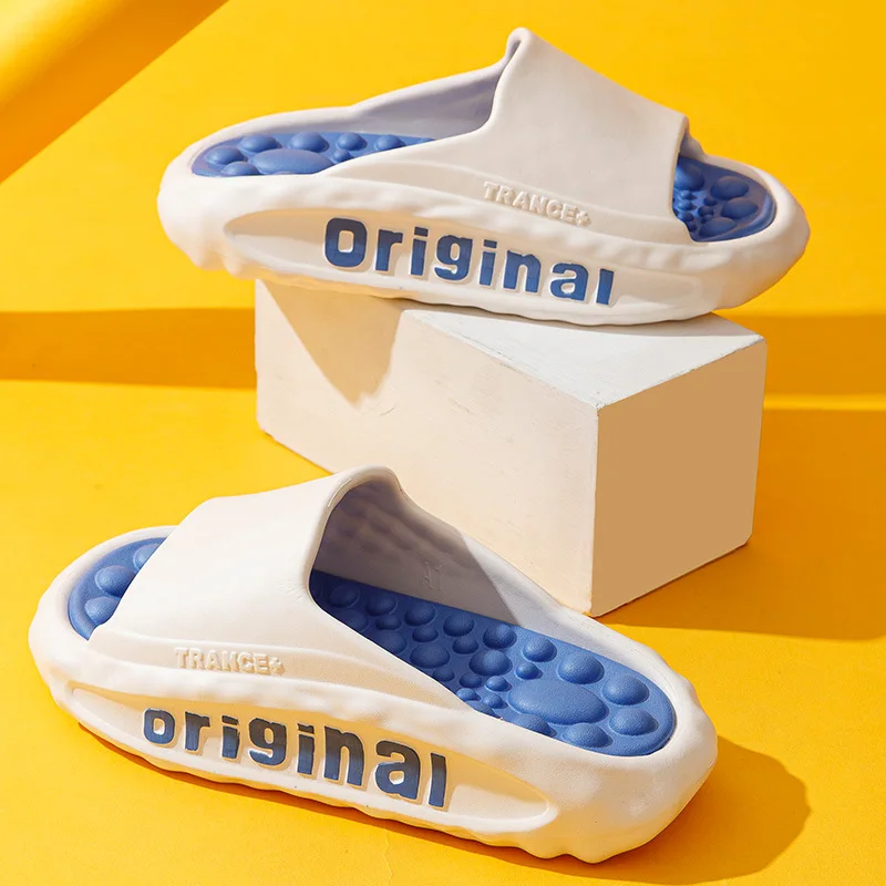 Women Summer Thick Slippers Man Pellet Massage Bottom Slides Home Anti-Slip Bathroom Bath Slippers Couples Campus Beach Sandals