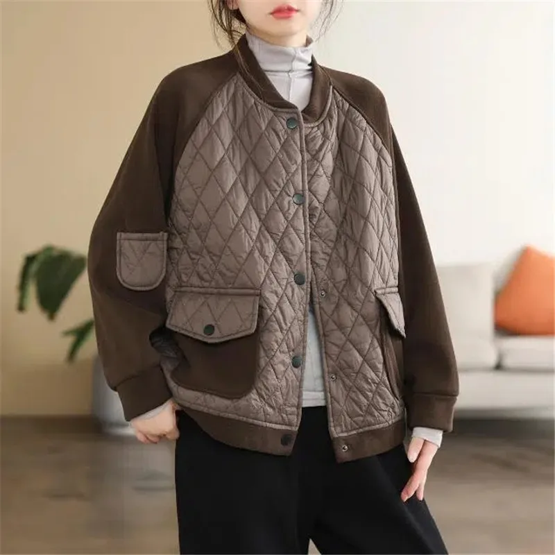 

Autumn Winter New V Neck Loose Cotton Korean Fashion Street Cotton-padded Jackets Women's Long Sleeve Top Thickened Parkas Coat
