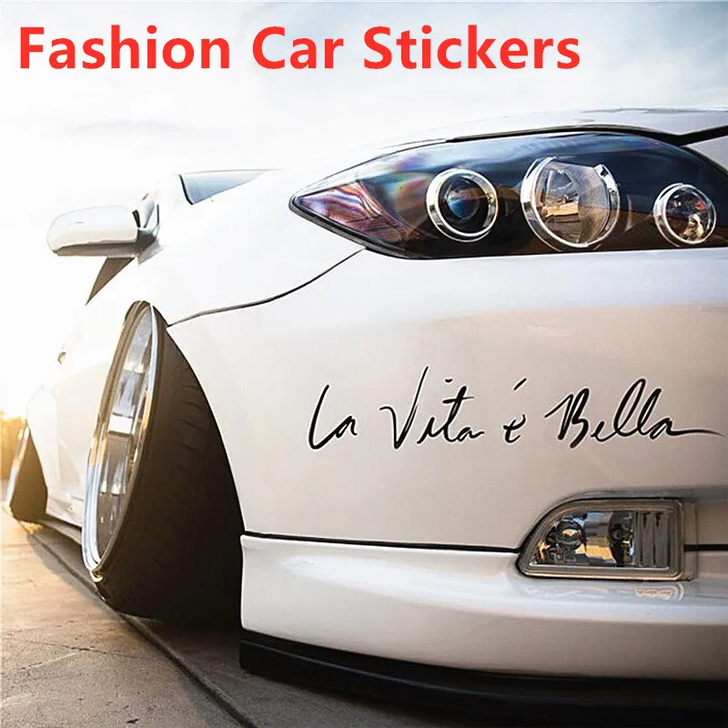 

1PC Fashion Car Stickers Decals Creative Car Body Head Styling Stickers La Vita e Bella Reflective Letters Vinyls Decals