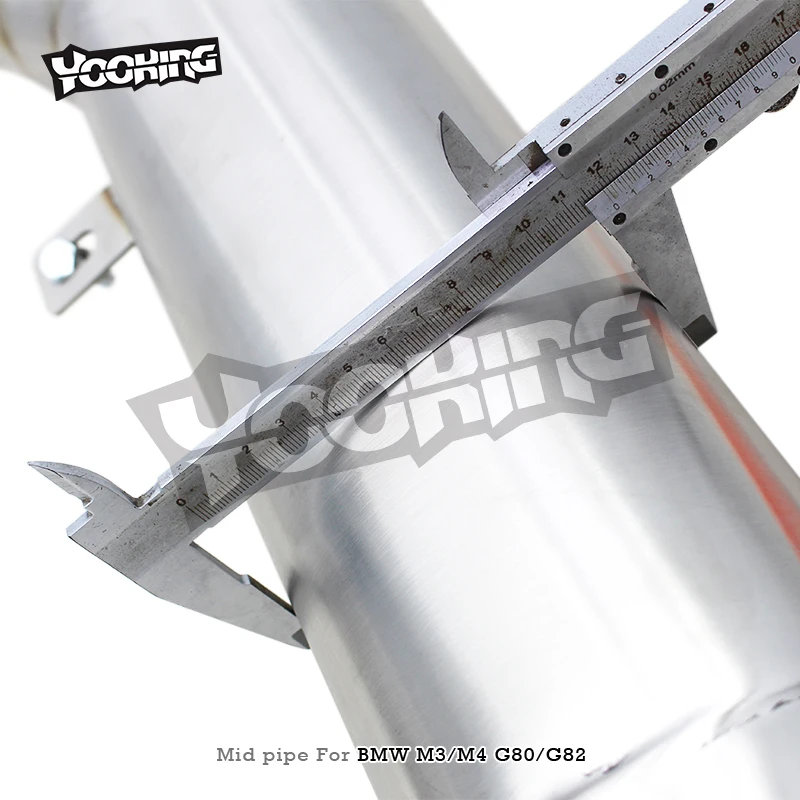 Фото Выхлопная труба YK 101MM для BMW M3/M4 G80/G82/G83 S58 3.0T 2021-2024, новый дизайн, 4-дюймовый одинарный мидпайп с резонатором №4