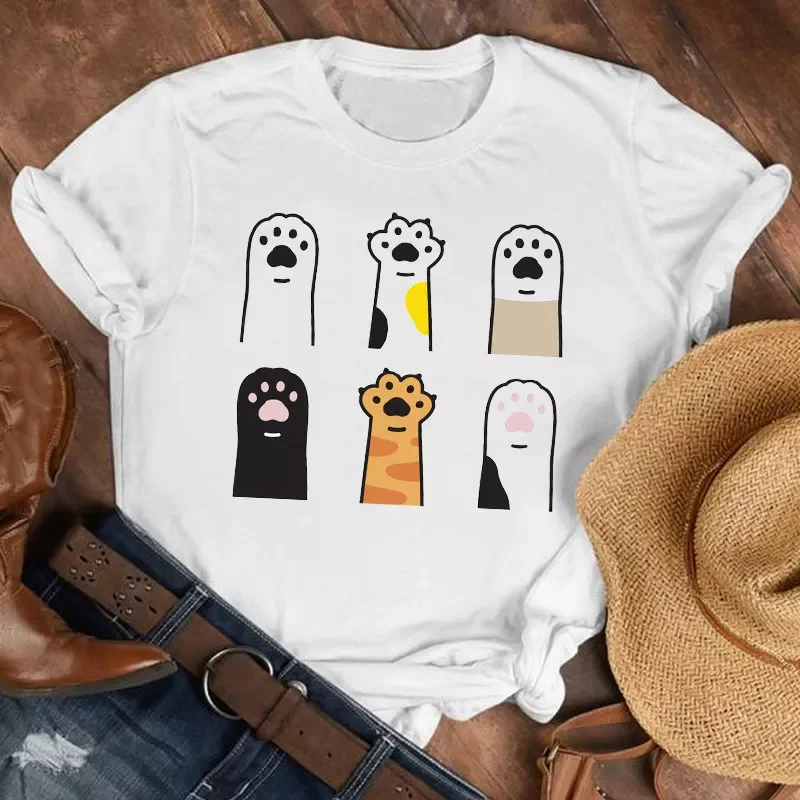 

2022NEW Lady Cat Paw Kawaii 90s Fashion Ladies Girl Cartoon Shirt Clothes Tshirt Tee Womens Top Female Print T Graphic T-shirt