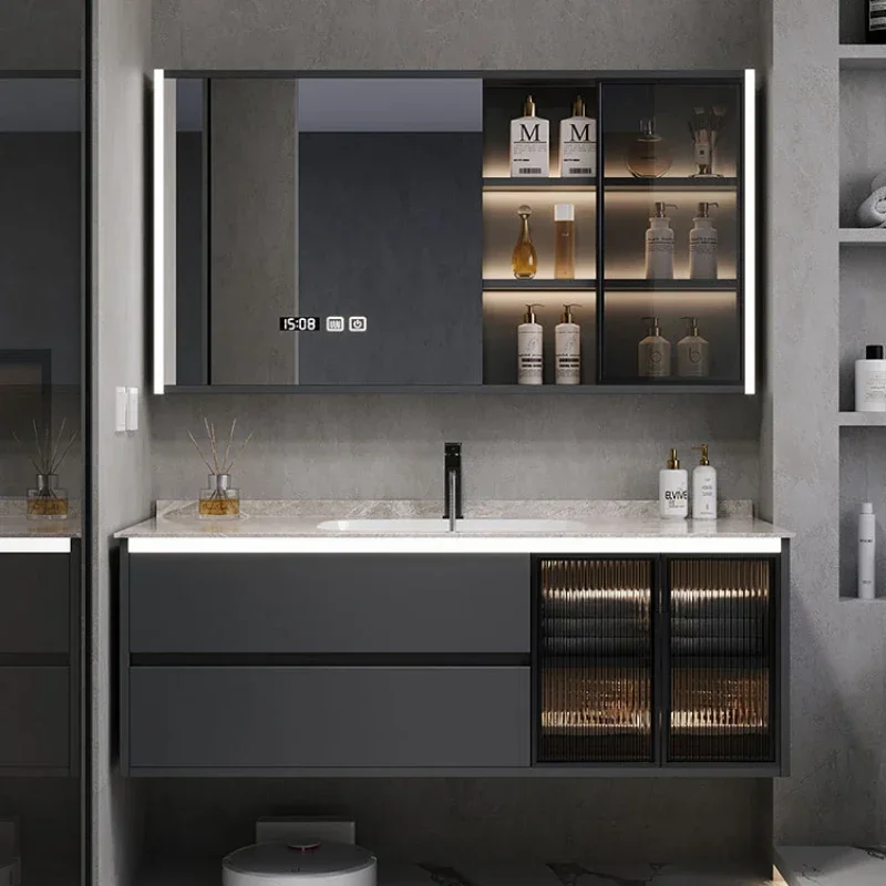 Комбинированный шкаф для ванной комнаты современный минималистичный рок-панель