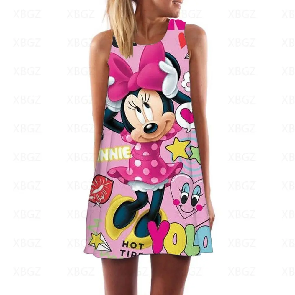 

Fashion Summer Dresses Woman 2022 Minnie Mouse Mickey Women's Dress Sleeveless Beach Cool Cartoon Top Sexy Disney Loose Boho New