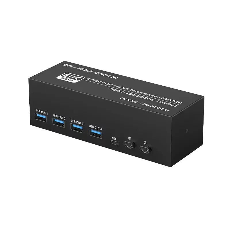 Фото FJ-8K203DH FJGEAR Новинка: 2-портовый селектор USB3.0 DisplayPort 7680*4320/60Гц 8K DP/KVM коммутатор для трех мониторов №4