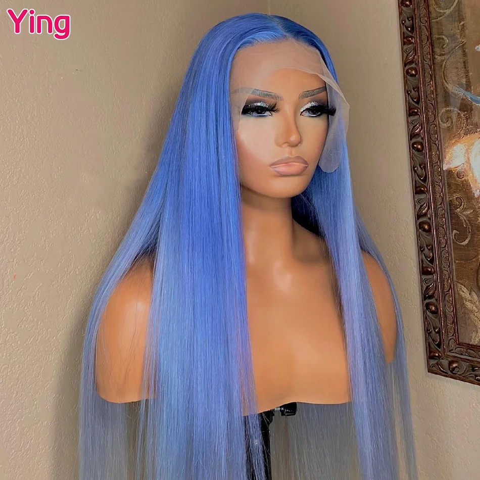 Silvery Blue Colored 13X6 Bone Straight 13X6 Lace Frontal Wig Ying Hair 180% Brazilian Remy 613 13X4 Transparent Lace Front Wigs