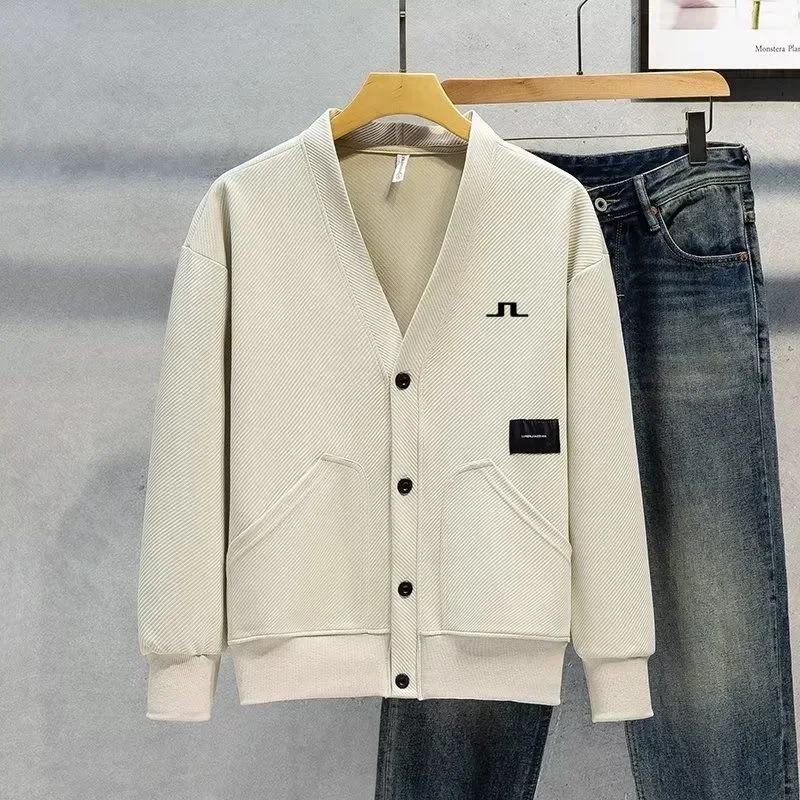 

Men's Golf Jacket, 2023 Autumn V-neck Single Breasted Sweater Cardigan