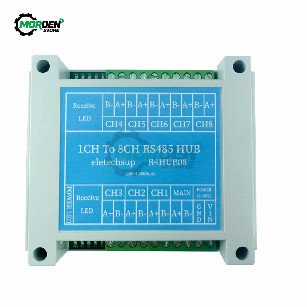 

DC 12V 24V 8 Port RS485 Hub Industrial Grade 485 Bus Repeater Serial Port Signal Amplifier 100-1000Kbps for Electrical Tools