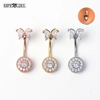sipengjel fashion 1pc zircon round dangle belly piercing stainless steel belly button rings for women body piercing jewelry