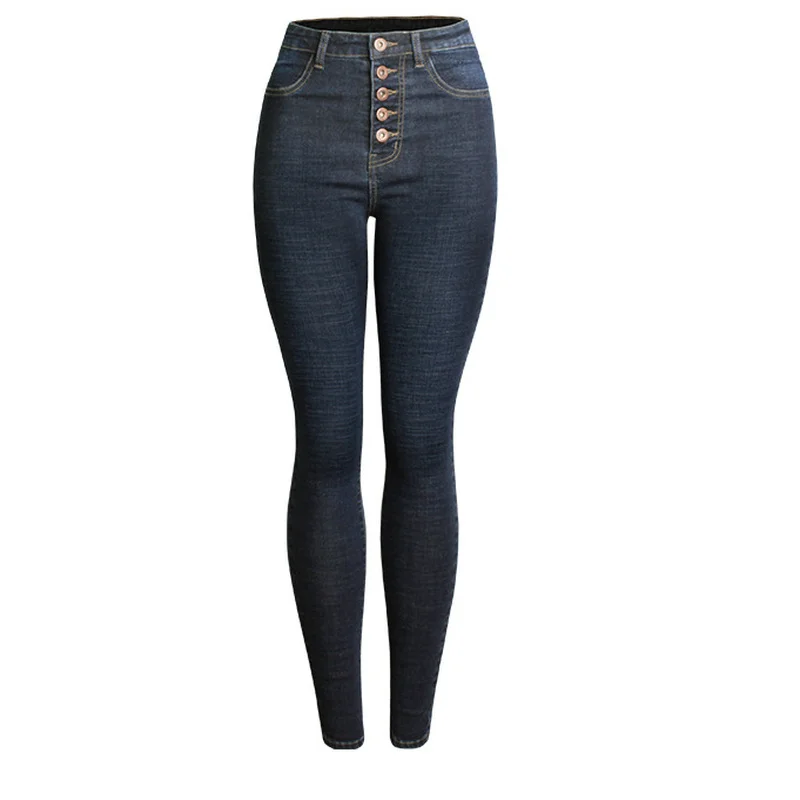 

Модные Простые утепленные брюки-карандаш, женские узкие джинсовые брюки с завышенной талией и множеством пуговиц, осенне-зимние темно-сини...