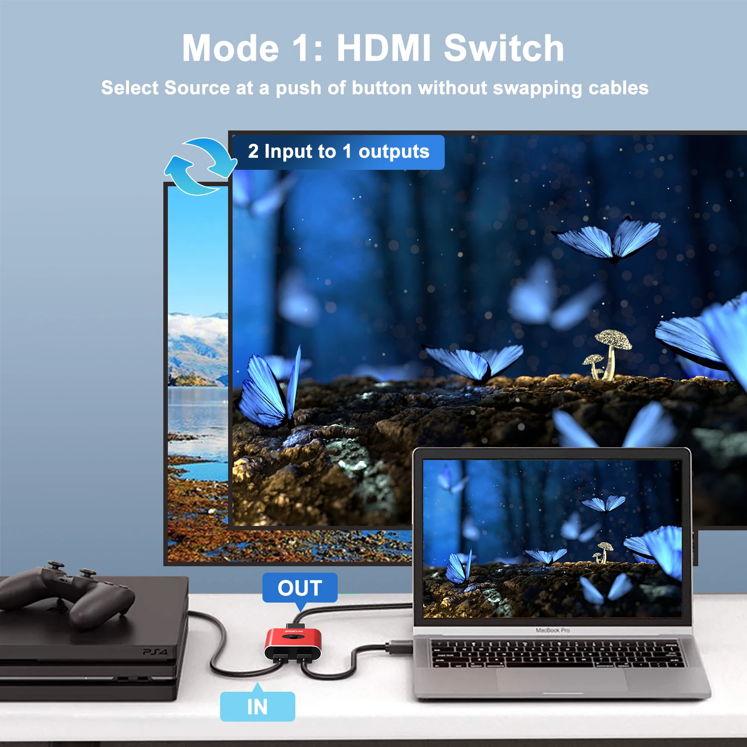 HDMI switcher two-in-one-out one-point-two 4K high-definition video desktop laptop connected to the monitor screen two-way swit images - 6