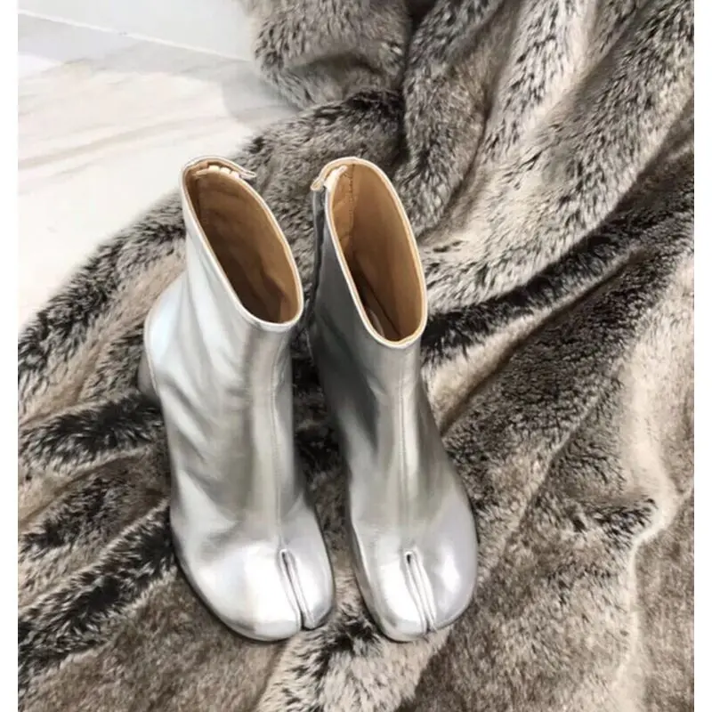 2023 Brand Design Tabi Boots Split Toe Chunky High Heel Women Boots Leather Zapatos Mujer Fashion Autumn Women Shoes Botas Mujer images - 6