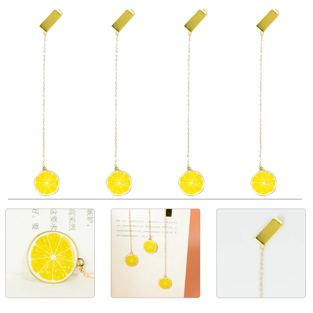 

4Pcs Page Marker Hanging Bookmarks Lemon Pendant Metal Page Marker