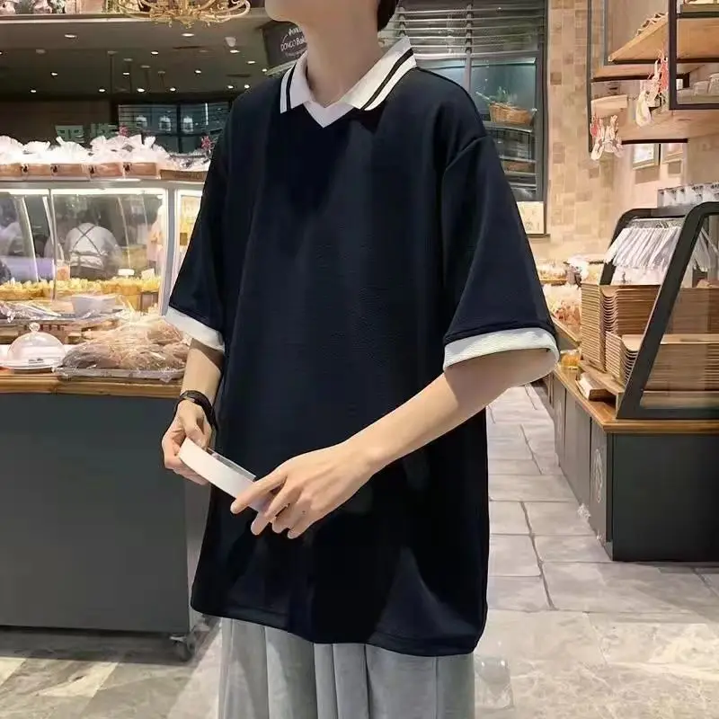 Летняя мужская футболка-поло с коротким рукавом сращенная хитовая цветная