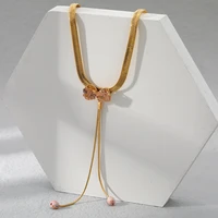 fashion cubic zirconia waterproof and anti fading 18k real gold plated stainless steel necklace personality girl jewelry