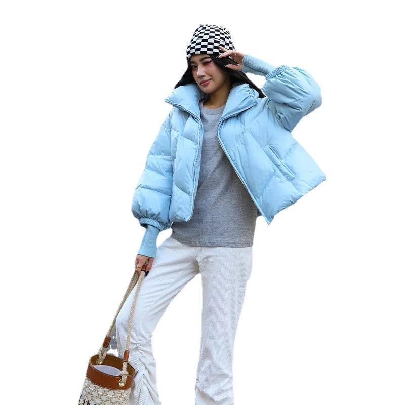 Winter New Design Sense Lantern Sleeves Short Section Avocado Green Down Jacket Female Small Duck Down Bread Clothes