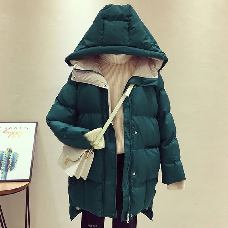 Winter Coat Womens Hooded Padded Jacket Warmth Parka Jacket  Mid Length Top Wholesale Plus Size Loose Leisure New