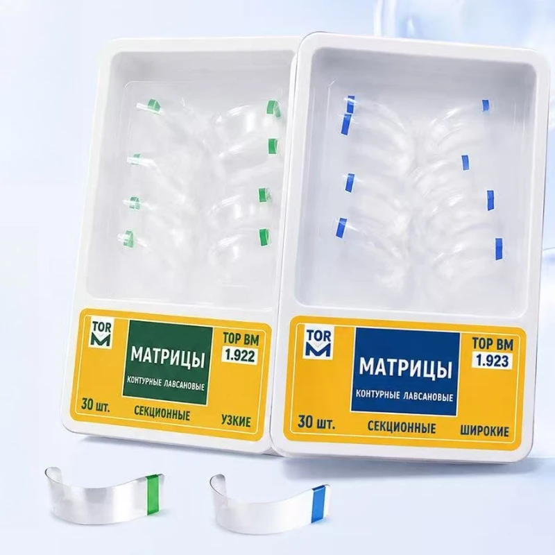 Фото Прозрачные майларовые матричные ленты для пломбирования передних зубов, черные треугольные формы для реставрации, для практики и обучения. №1