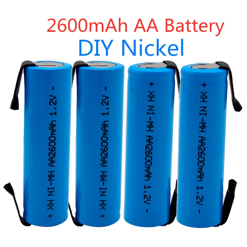 

100% Original AA Rechargeable Battery 1.2V 2600mAh AA NiMH Battery with Solder Pins for DIY Electric Razor toothbrush Toys