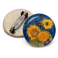 new 2022 retro van gogh starry sky sunflower works glass cabochon metal brooch men and women backpack gift jewelry