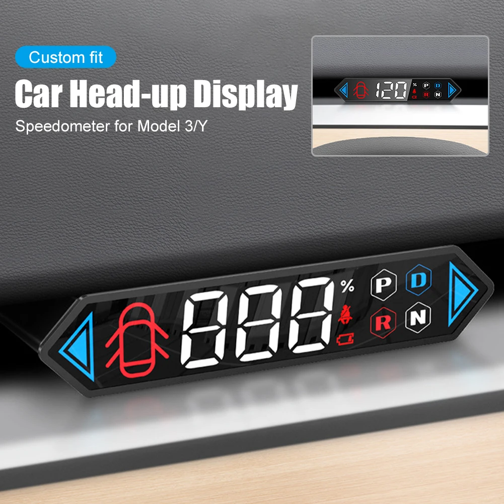 

For Tesla Model 3/Y 2019-2022 HUD Digital Head-Up Display Speedometer Gear Door and Safety Belt Reminder Battery Indicator