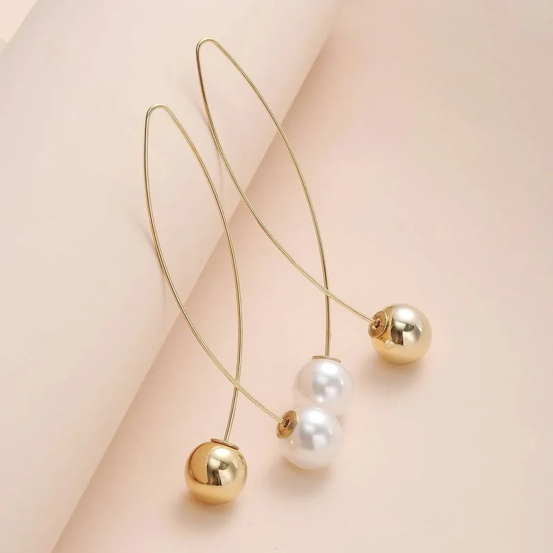 

2019 New Cross Imitation Pearl Earrings Long Simple Fashion Earrings Women Wedding Jewelry Boucles D'oreilles Pour Les Femmes