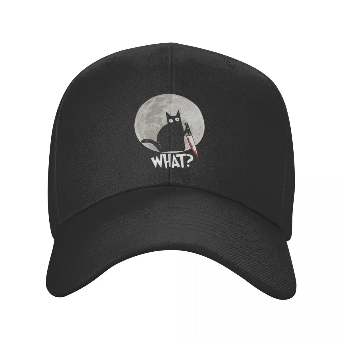 

What Cat Full Moon Baseball Cap Outdoor Men Women's Adjustable Funny Halloween Black Murderous Cat With Knife Dad Hat Spring