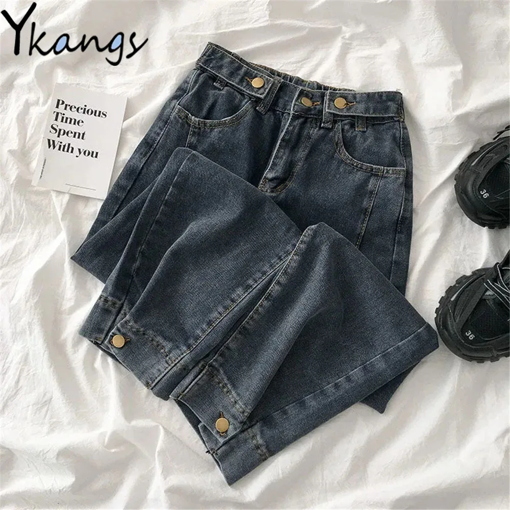 

Back Elastic Band Buttons High Waist Mom Harem Jeans Loose Vintage Women Denim Pants Wild Casual Harajuku Trousers Streetwear