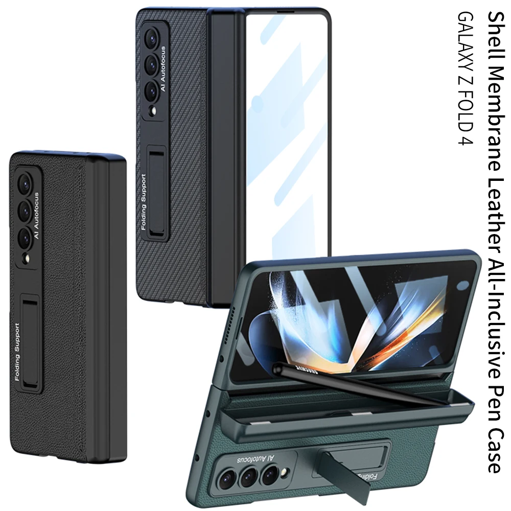 For Samsung Galaxy Z Fold 4 Fold3 Case Ultra-thin Magnetic Hinge Kickstand Shockproof Protection Pen Holder Hard Cover For Fold4