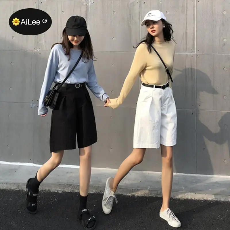 Pockets Cargo Shorts Women Summer Loose Straight Casual ShortPants High Waist Handsome Tide Sports Knee Length Half Long Shorts