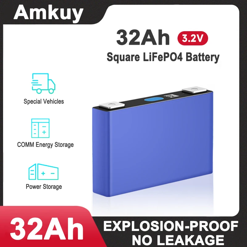 

Amkuy 3.2V 32Ah LiFePO4 Battery Rechargeable DIY Cell Lithium Iron Phosphate Batteries Pack Spare Portable Stored Energy Power